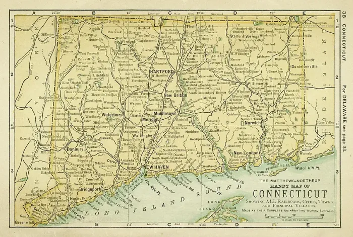 Framed Print : Connecticut USA map 1898 Framed Print : Connecticut USA map 1898