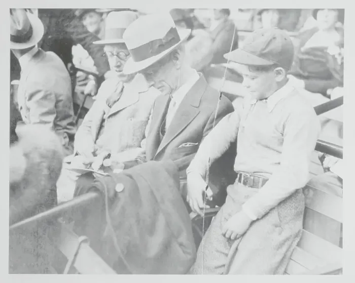 Framed Print : Connie Mack Signing Autograph for Youngster
