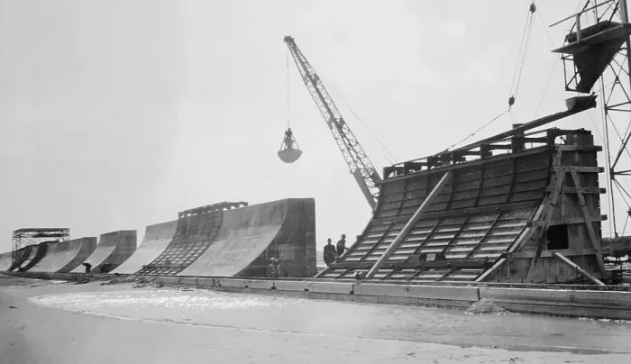 Framed Print : Construction of Seawall in Texas Framed Print : Construction of Seawall in Texas