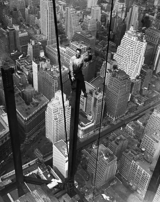 Framed Print : Construction Worker Waves from Empire State Construction Framed Print : Construction Worker Waves from Empire State Construction