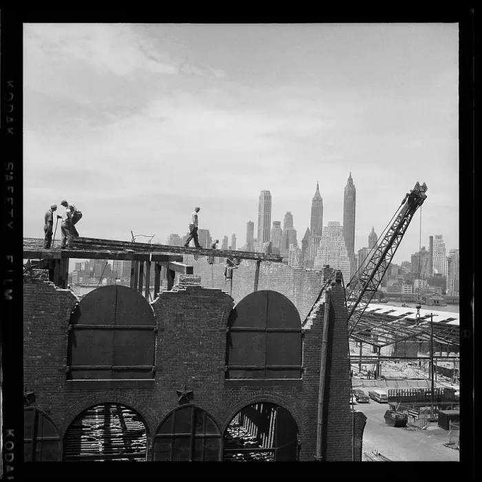 Framed Print : Construction Workers in Brooklyn Heights in the 1950's Framed Print : Construction Workers in Brooklyn Heights in the 1950's