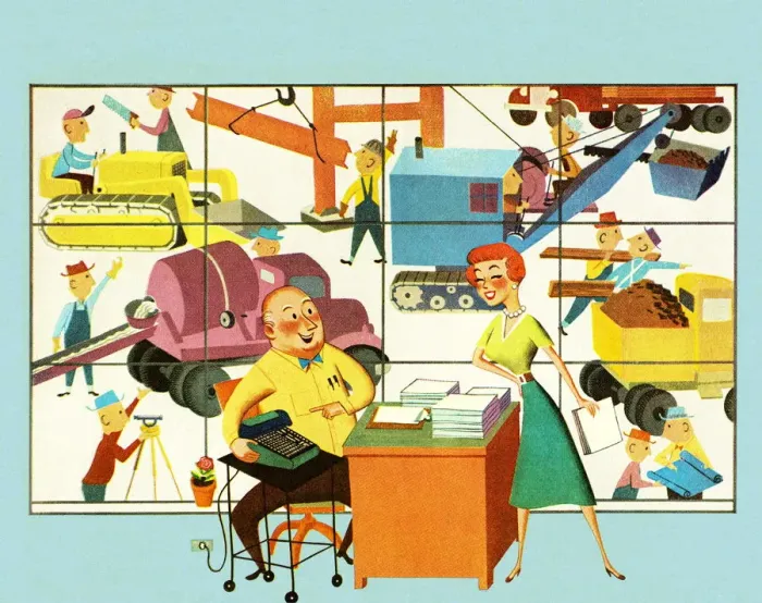 Framed Print : Construction Workers and Office Workers Framed Print : Construction Workers and Office Workers