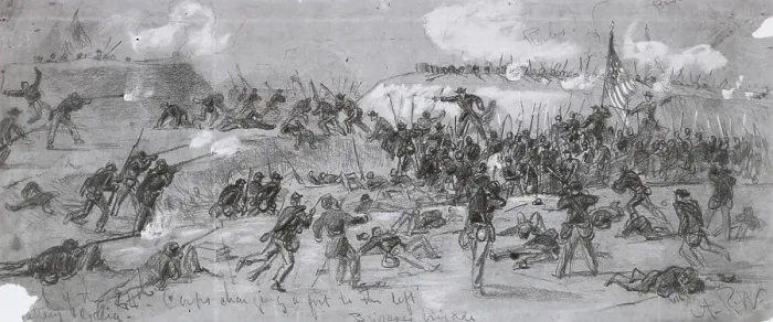 Framed Print : Conte Pencil Illustration of Civil War Battle Framed Print : Conte Pencil Illustration of Civil War Battle