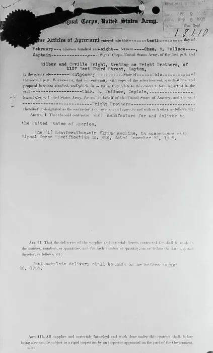 Framed Print : Contract Between Wright Brothers and US Army Framed Print : Contract Between Wright Brothers and US Army