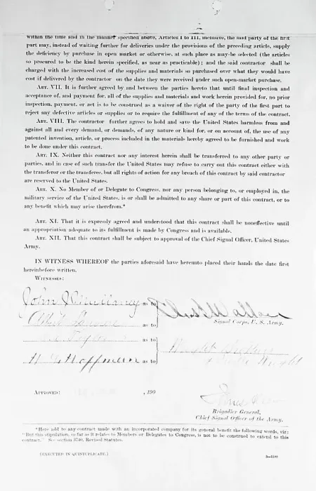 Framed Print : Contract Between Wright Brothers and US Army Framed Print : Contract Between Wright Brothers and US Army