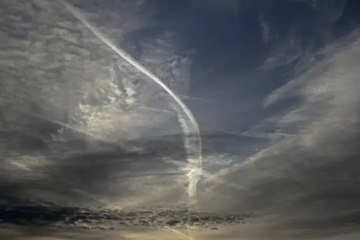 Framed Print : Contrails in the sky, Upper Swabia, Germany