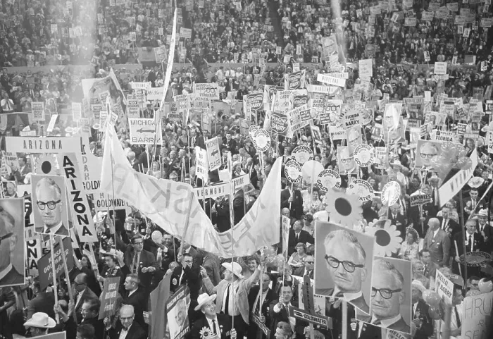 Framed Print : Convention Delegates Holding Signs Supporting Barry Goldwater Framed Print : Convention Delegates Holding Signs Supporting Barry Goldwater