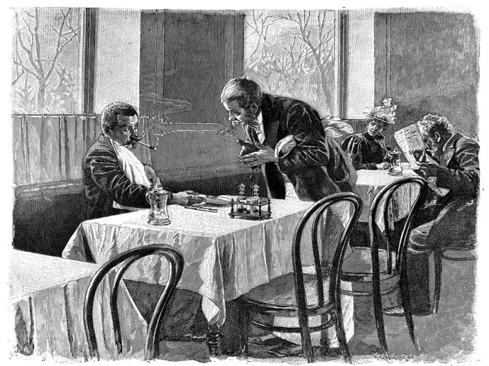 Framed Print : Conversation of the waiter with the guest at the restaurant - 1896 Framed Print : Conversation of the waiter with the guest at the restaurant - 1896