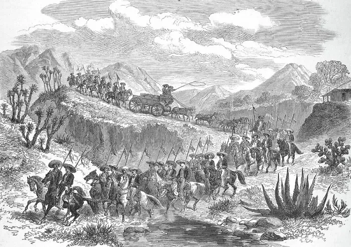 Framed Print : Convoy with silver ingots from the silver mines on the way to Mexico City, 1869, Mexico, Historic, digitally restored reproduction of an original 19th century original, exact original date unknown