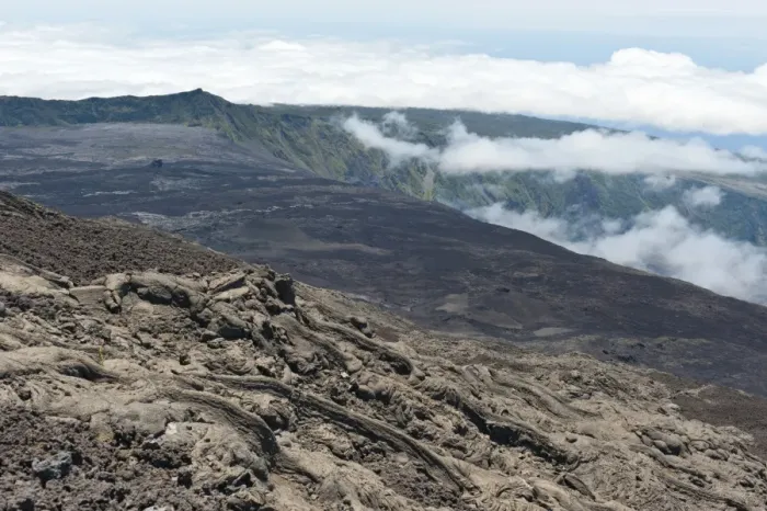 Framed Print : Cooled lava flow in the Cratere Dolomieu crater of Piton de la Fournaise volcano, Piton de la Fournaise, La Reunion, Reunion, France