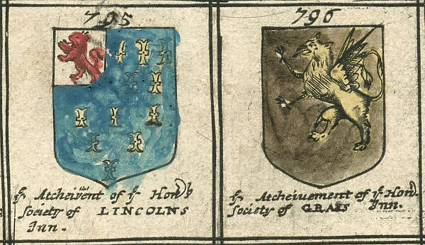 Copperplate 17th century arms for Inns of Court