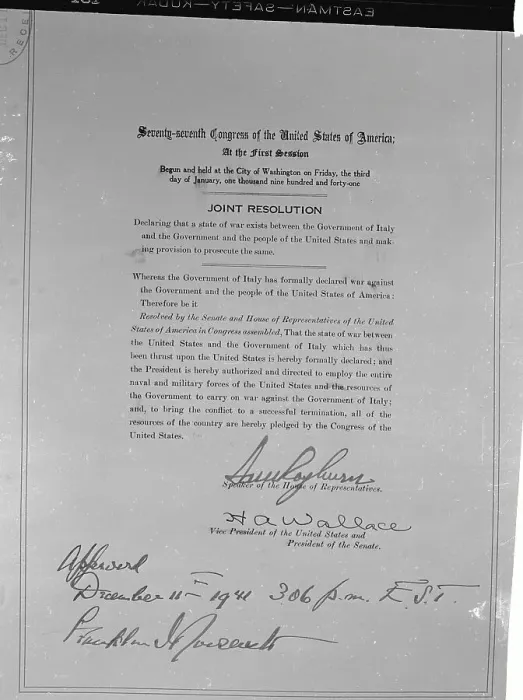 Framed Print : Copy of Joint Resolution of War with Italy Framed Print : Copy of Joint Resolution of War with Italy