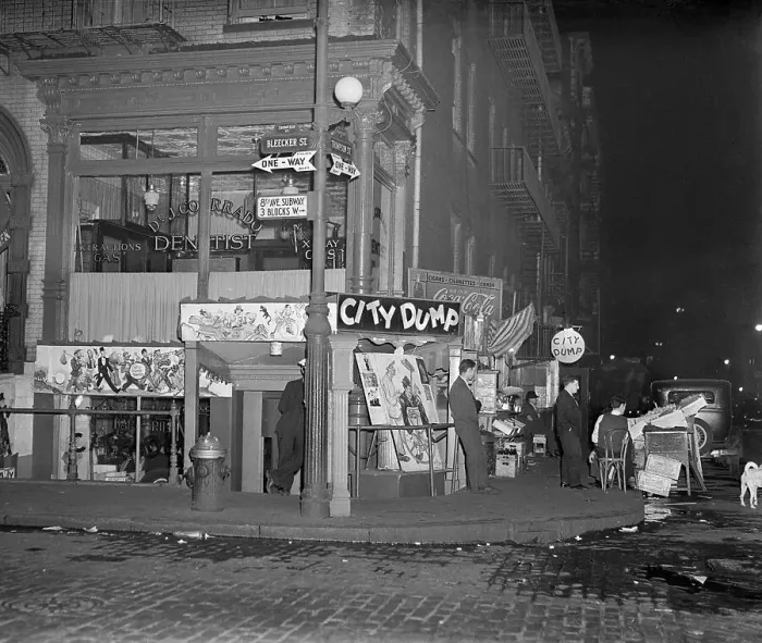 Framed Print : Corner Street with Flea Market in Greenwich Village Framed Print : Corner Street with Flea Market in Greenwich Village