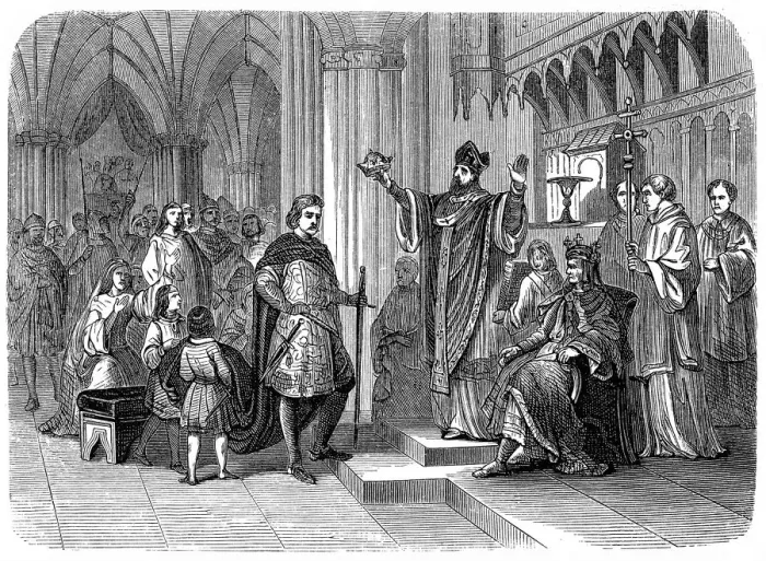 Framed Print : Coronation of the young king by the bishop of York Framed Print : Coronation of the young king by the bishop of York
