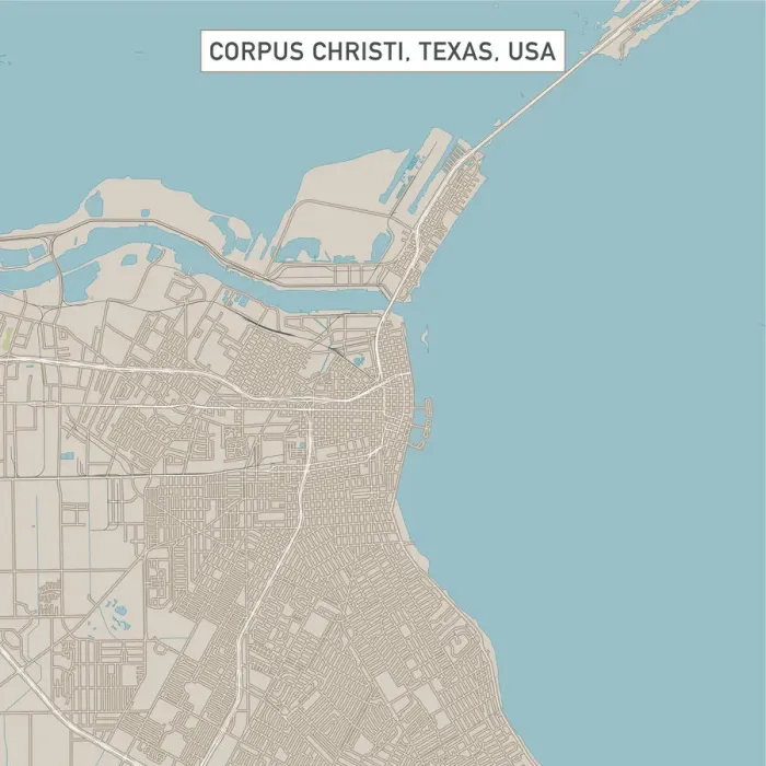 Framed Print : Corpus Christi Texas US City Street Map Framed Print : Corpus Christi Texas US City Street Map