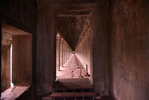 Empty Corridor At Angkor Wat Cambodia