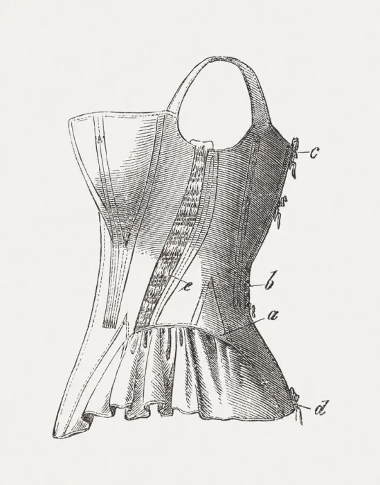 Framed Print : Corset (1855), wood engraving, published in 1883 Framed Print : Corset (1855), wood engraving, published in 1883