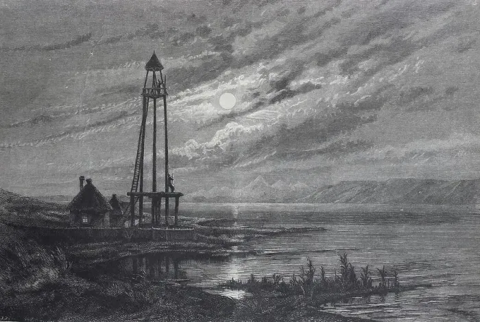 Framed Print : Cossack watchtower on the Kuban River, Caucasus, Russia, Historic, digitally restored reproduction of an original 19th century painting Framed Print : Cossack watchtower on the Kuban River, Caucasus, Russia, Historic, digitally restored reproduction of an original 19th century painting