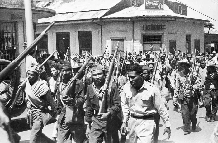 Framed Print : Costa Rican Soldiers March in Street Framed Print : Costa Rican Soldiers March in Street