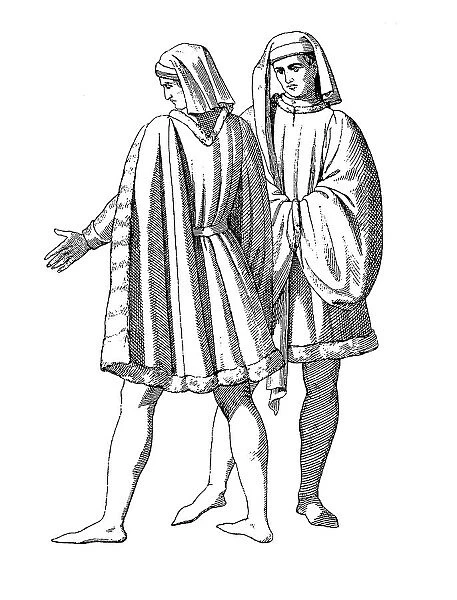 Costume of the men in Florence at the beginning of the 15th century, Florence, Italy, fashion history, costume history, historical, digital reproduction of an original from the 19th century