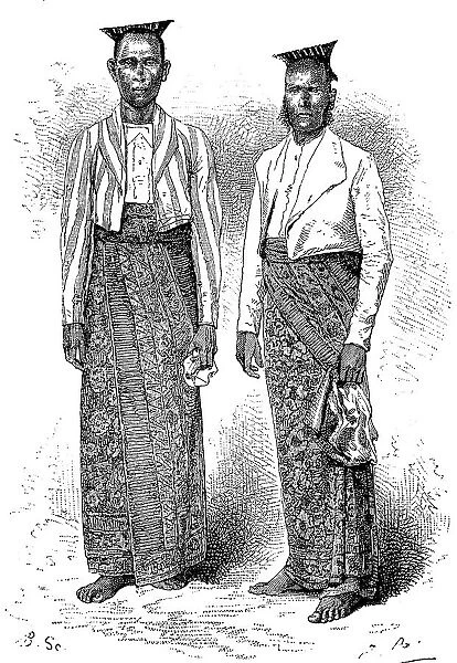 Costume of the Sinhalese, Men, Sri Lanka, in 1880, Historic, digital reproduction of an original 19th century pattern