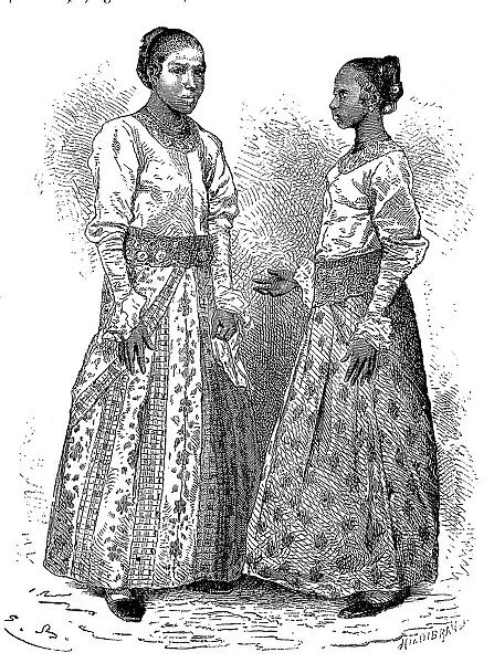 Costume of the Sinhalese, Women, Sri Lanka, in 1880, Historic, digital reproduction of an original 19th century pattern