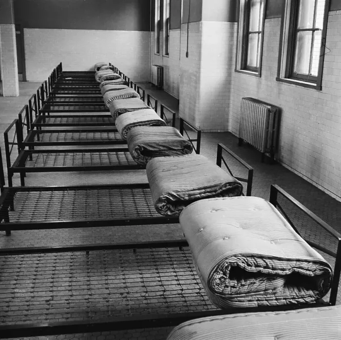Framed Print : Cots Lined Up In Ellis Island Center Framed Print : Cots Lined Up In Ellis Island Center