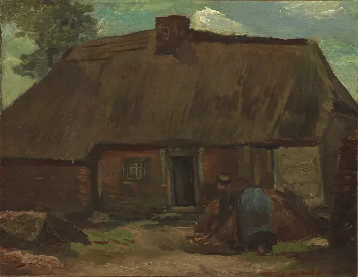 Framed Print : Cottage With Peasant Woman Digging Framed Print : Cottage With Peasant Woman Digging