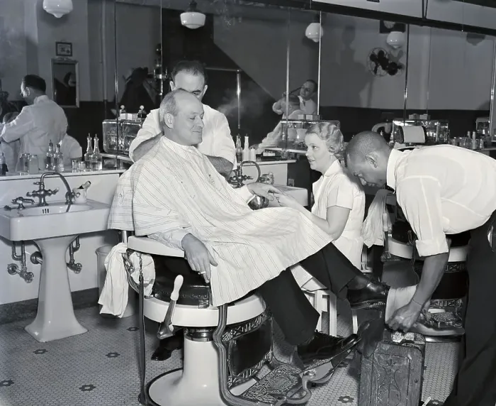 Framed Print : Cotton Broker Enthroned In Barber Chair Framed Print : Cotton Broker Enthroned In Barber Chair