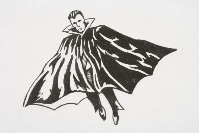 Framed Print : Count Dracula in a pleated cape with high collar
