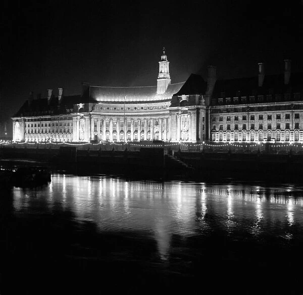 County Hall Building, London, Illuminated at Night