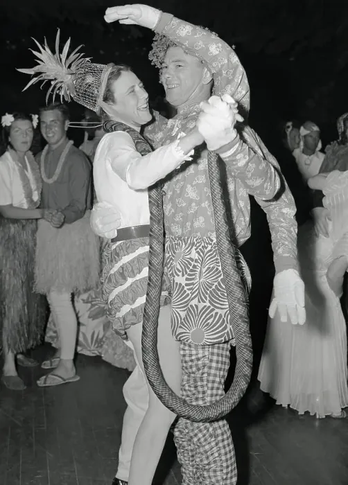 Framed Print : Couple Attending Dali Party Dancing in Costume Framed Print : Couple Attending Dali Party Dancing in Costume