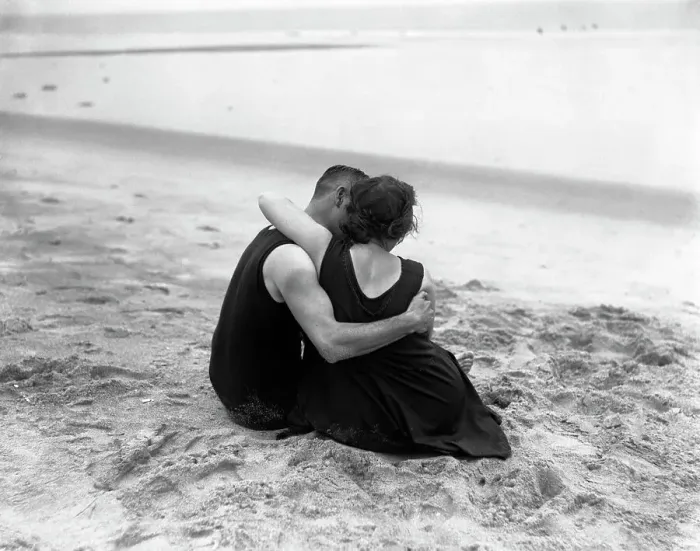Framed Print : Couple embracing on beach Framed Print : Couple embracing on beach
