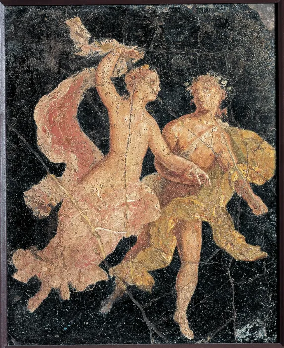 Framed Print : 'Couple in Flight, by unknown artist, 10-37, 1st Century A.D. ripped fresco, 40 x 41 cm' Framed Print : 'Couple in Flight, by unknown artist, 10-37, 1st Century A.D. ripped fresco, 40 x 41 cm'