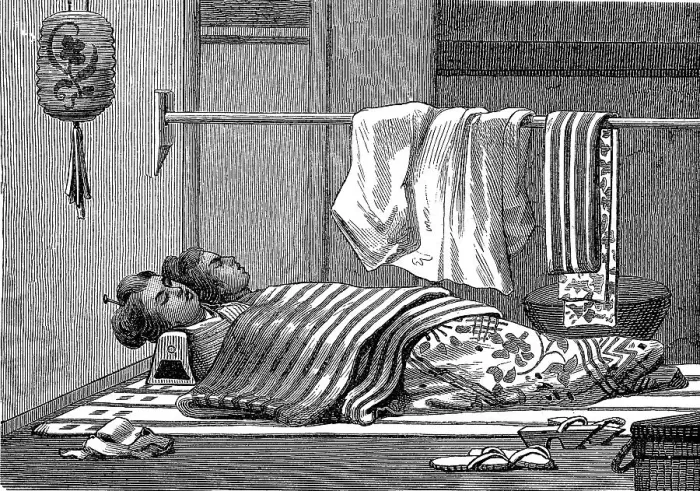 Framed Print : Couple in a Japanese Bedroom, 1870, Japan, Historic, digital reproduction of an original 19th-century painting Framed Print : Couple in a Japanese Bedroom, 1870, Japan, Historic, digital reproduction of an original 19th-century painting
