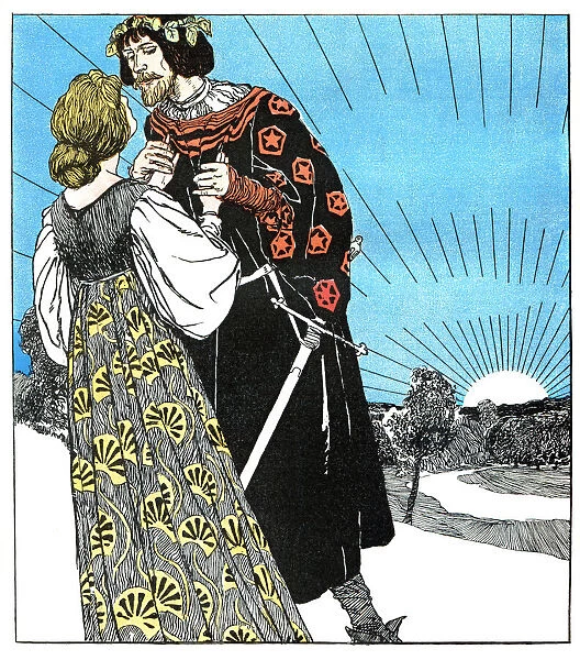 Couple in love medieval clothing art nouveau 1897