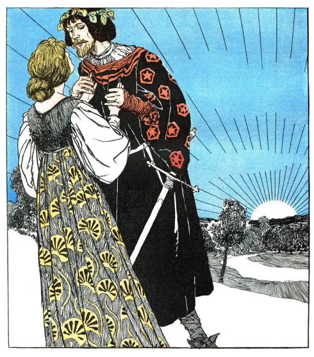 Framed Print : Couple in love medieval clothing art nouveau 1897 Framed Print : Couple in love medieval clothing art nouveau 1897