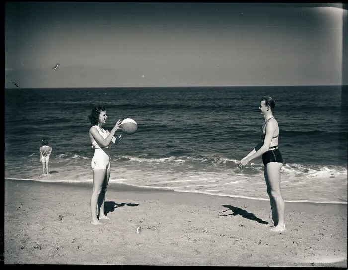 Framed Print : Couple Playing with Beach Ball Framed Print : Couple Playing with Beach Ball