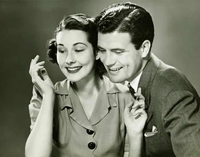 Framed Print : Couple posing in studio, (B&W), portrait Framed Print : Couple posing in studio, (B&W), portrait