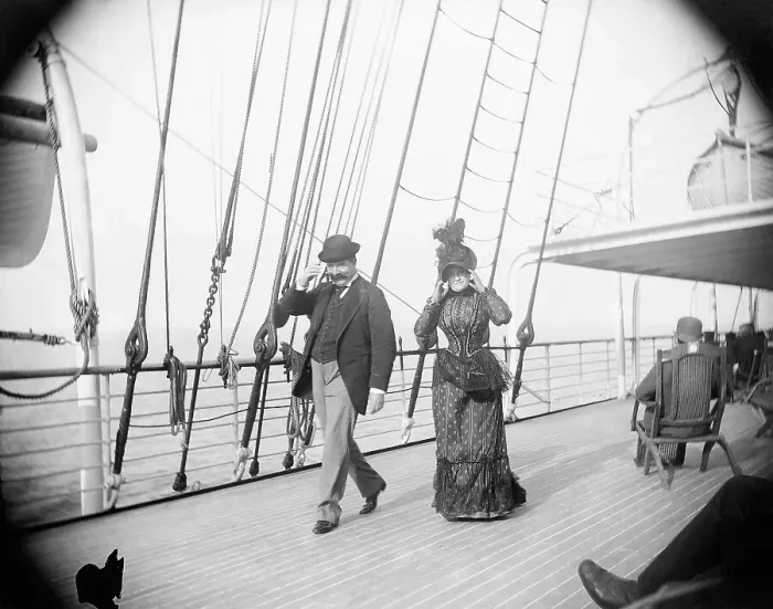 Framed Print : Couple Promenading Aboard Teutonic Framed Print : Couple Promenading Aboard Teutonic