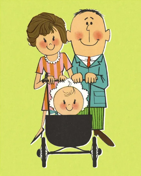 Framed Print : Couple Pushing a Baby in a Stroller Framed Print : Couple Pushing a Baby in a Stroller