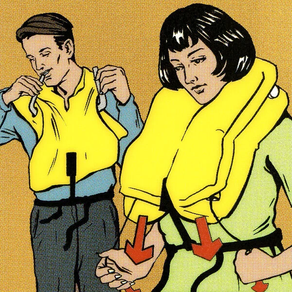 Couple Putting on Life Vest