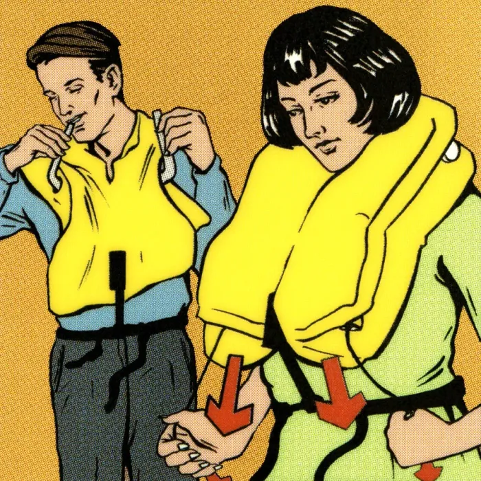 Framed Print : Couple Putting on Life Vest Framed Print : Couple Putting on Life Vest