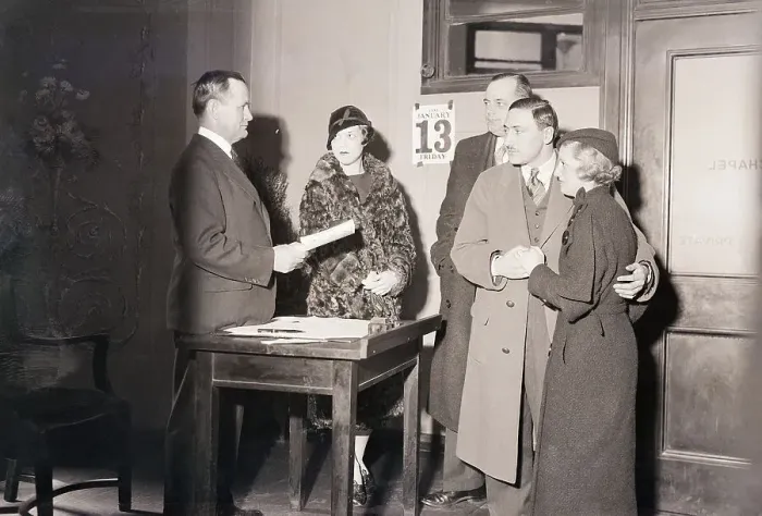 Framed Print : Couple Receiving a Marriage License Framed Print : Couple Receiving a Marriage License