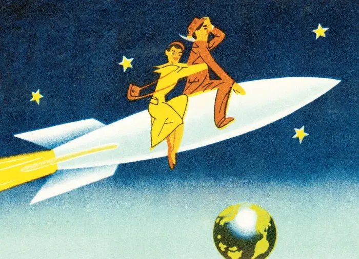 Framed Print : Couple on a rocket Framed Print : Couple on a rocket