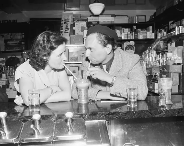 Framed Print : Couple Sharing Ice Cream Soda