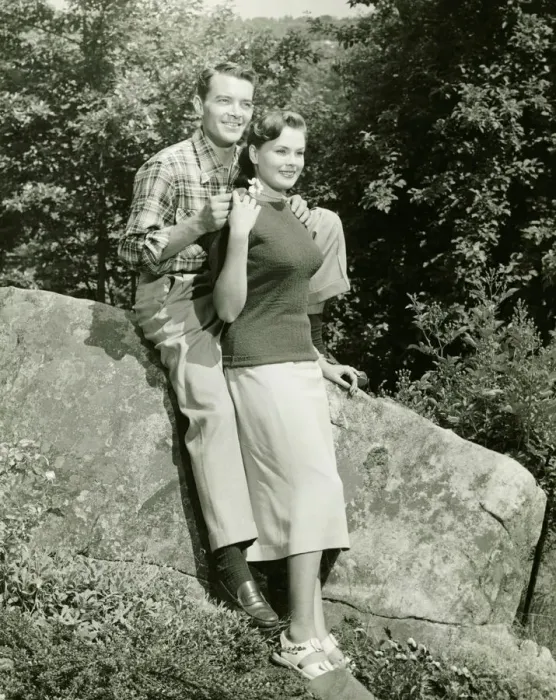 Framed Print : Couple sitting on boulder in park, (B&W) Framed Print : Couple sitting on boulder in park, (B&W)