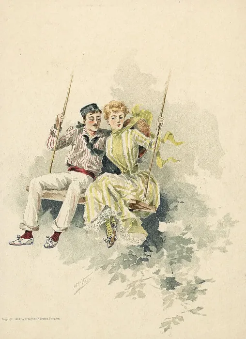 Framed Print : Couple On A Swing Together, Watercolor