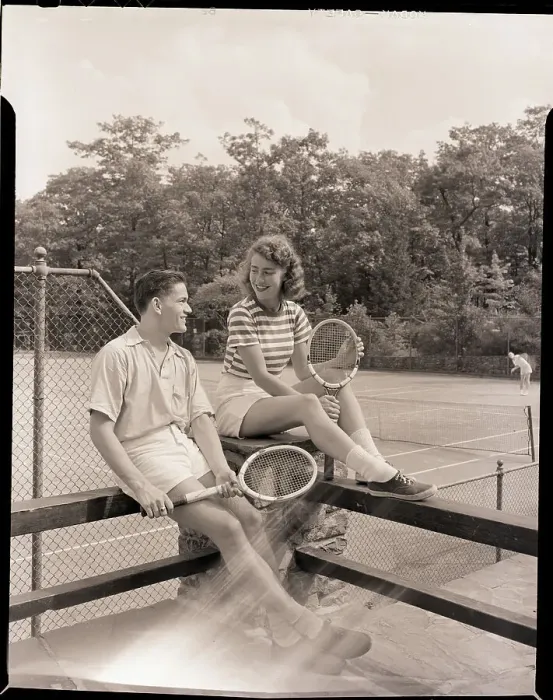 Framed Print : Couple Taking a Break from Tennis Framed Print : Couple Taking a Break from Tennis