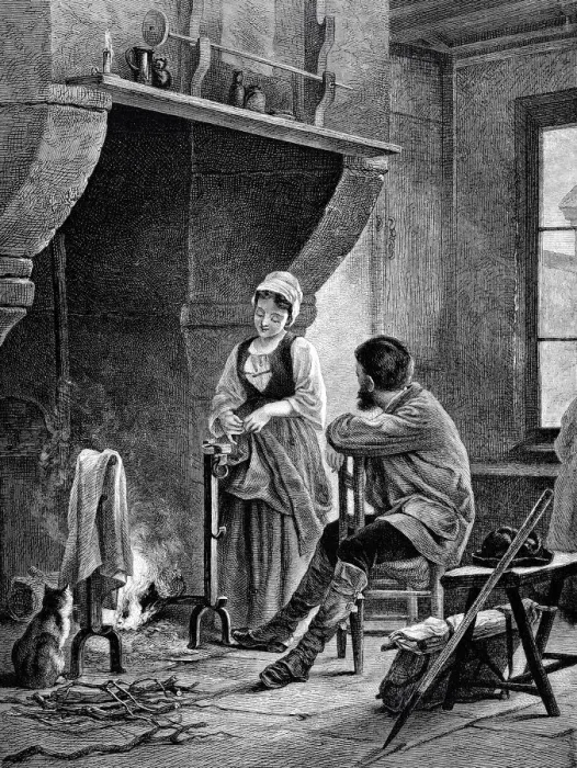 Framed Print : A couple talking at the warm fireplace Framed Print : A couple talking at the warm fireplace